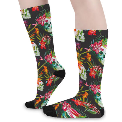 Blossom Flowers Skull Pattern Print Long Socks