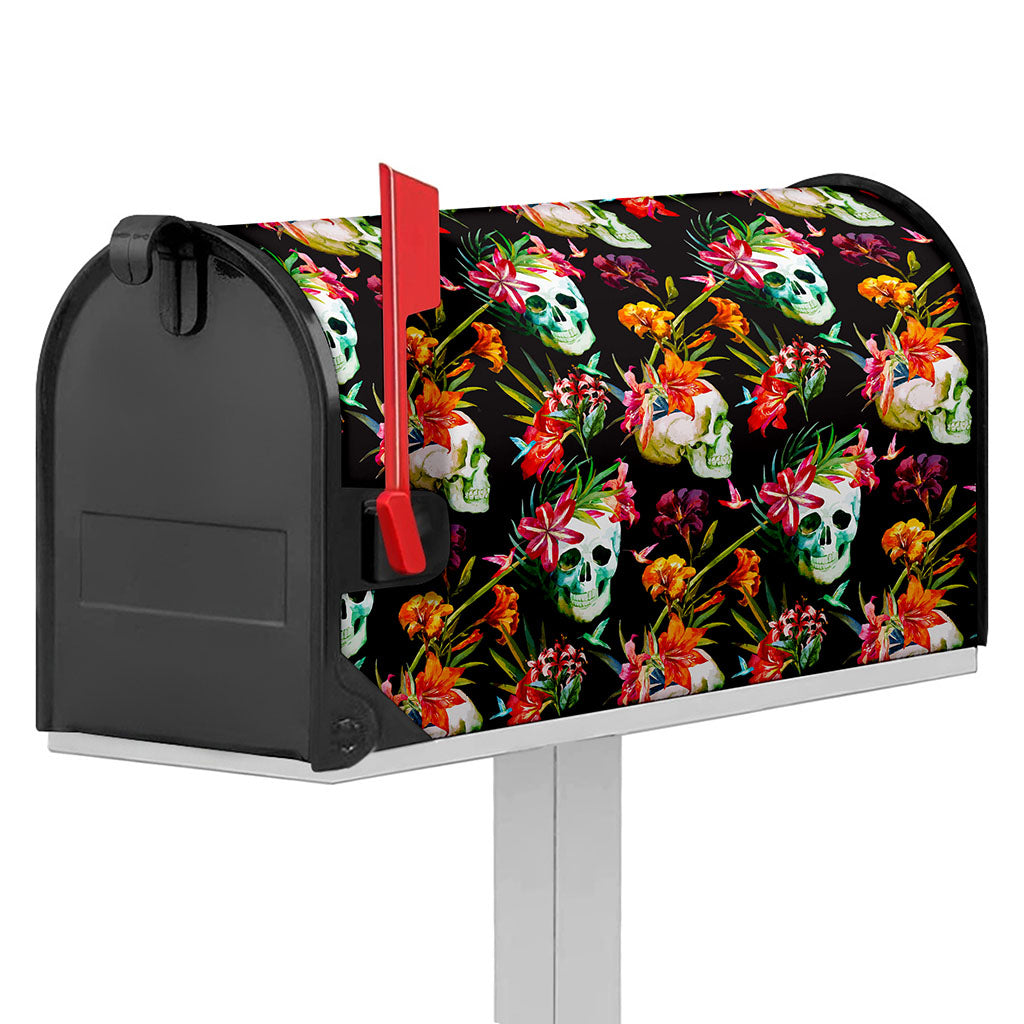 Blossom Flowers Skull Pattern Print Mailbox Cover