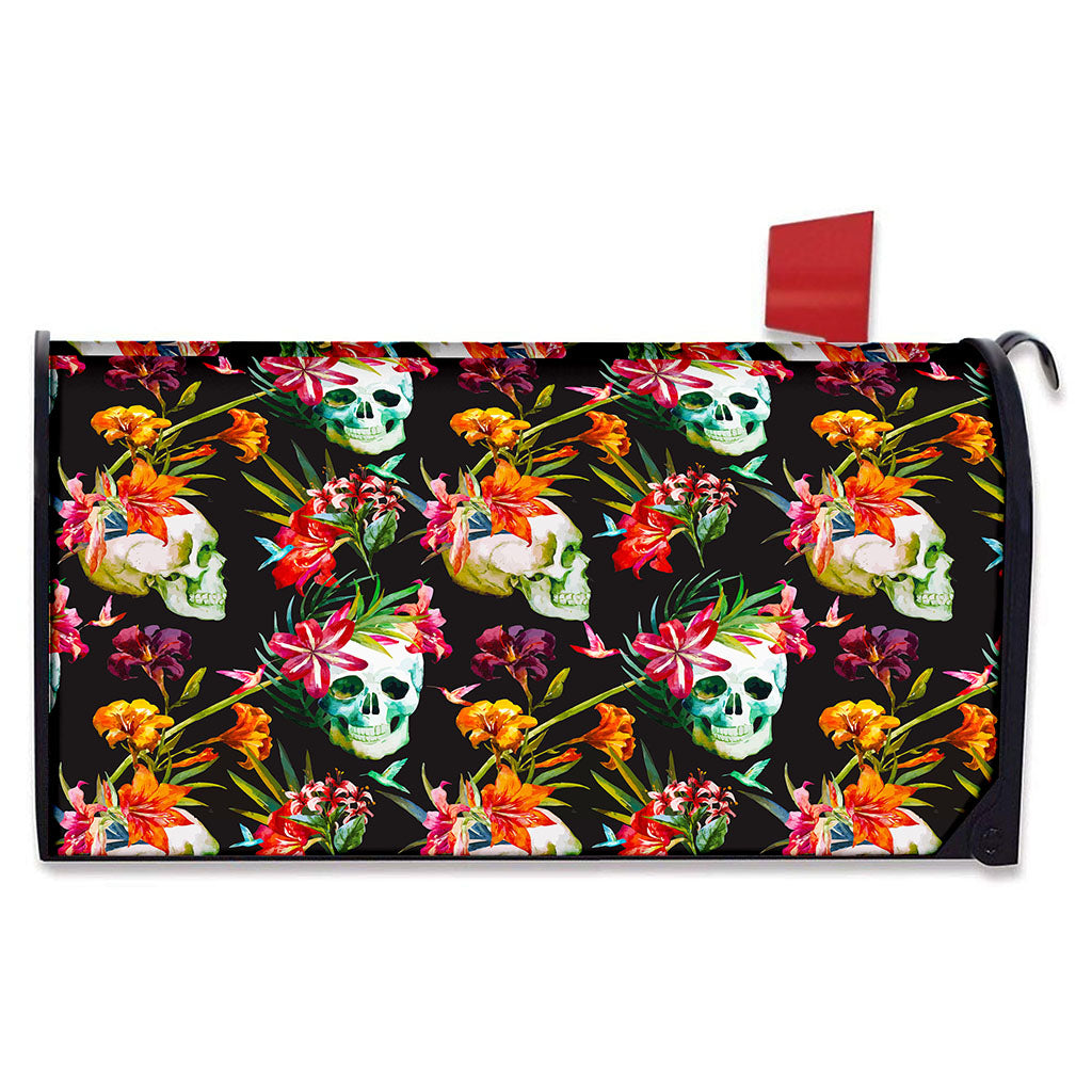 Blossom Flowers Skull Pattern Print Mailbox Cover