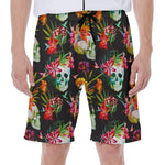 Blossom Flowers Skull Pattern Print Men's Beach Shorts