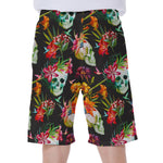 Blossom Flowers Skull Pattern Print Men's Beach Shorts