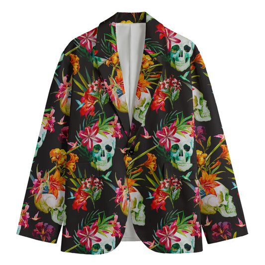 Blossom Flowers Skull Pattern Print Men's Blazer