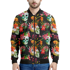 Blossom Flowers Skull Pattern Print Men's Bomber Jacket