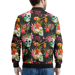 Blossom Flowers Skull Pattern Print Men's Bomber Jacket