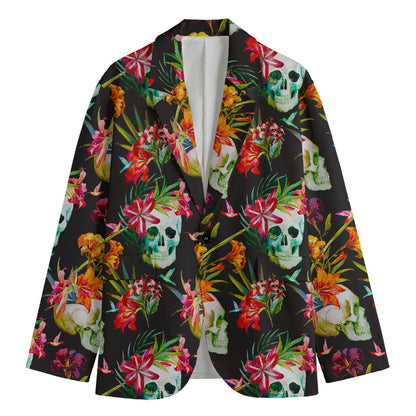 Blossom Flowers Skull Pattern Print Men's Cotton Blazer