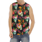 Blossom Flowers Skull Pattern Print Men's Fitness Tank Top