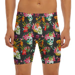 Blossom Flowers Skull Pattern Print Men's Long Boxer Briefs