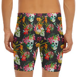 Blossom Flowers Skull Pattern Print Men's Long Boxer Briefs