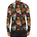 Blossom Flowers Skull Pattern Print Men's Long Sleeve Rash Guard