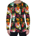 Blossom Flowers Skull Pattern Print Men's Long Sleeve T-Shirt