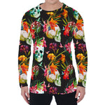 Blossom Flowers Skull Pattern Print Men's Long Sleeve T-Shirt