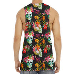 Blossom Flowers Skull Pattern Print Men's Muscle Tank Top