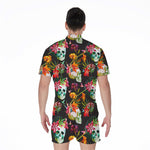 Blossom Flowers Skull Pattern Print Men's Rompers