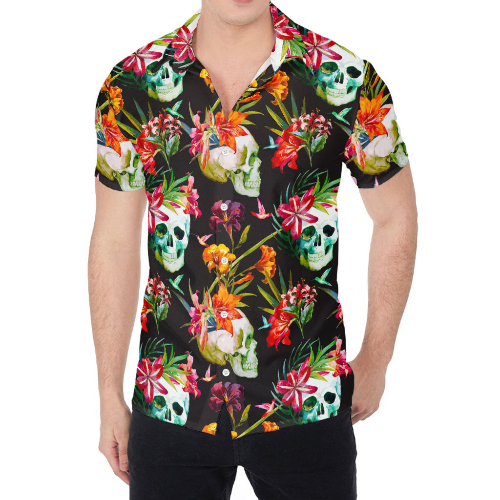 Blossom Flowers Skull Pattern Print Men's Shirt