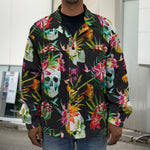 Blossom Flowers Skull Pattern Print Men's Shirt Jacket