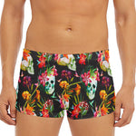 Blossom Flowers Skull Pattern Print Men's Short Boxer Briefs