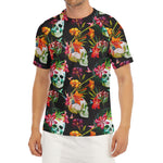 Blossom Flowers Skull Pattern Print Men's Short Sleeve Rash Guard