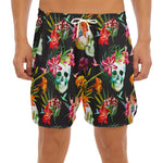 Blossom Flowers Skull Pattern Print Men's Split Running Shorts