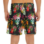 Blossom Flowers Skull Pattern Print Men's Split Running Shorts