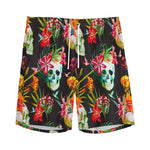 Blossom Flowers Skull Pattern Print Men's Sports Shorts