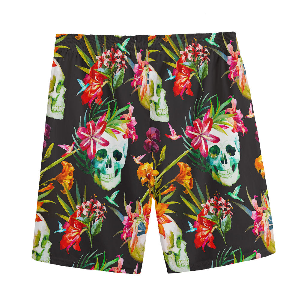 Blossom Flowers Skull Pattern Print Men's Sports Shorts