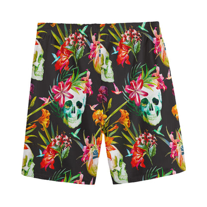 Blossom Flowers Skull Pattern Print Men's Sports Shorts