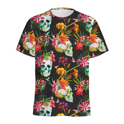 Blossom Flowers Skull Pattern Print Men's Sports T-Shirt