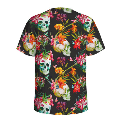 Blossom Flowers Skull Pattern Print Men's Sports T-Shirt