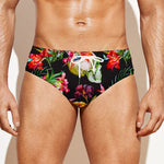 Blossom Flowers Skull Pattern Print Men's Swim Briefs