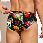 Blossom Flowers Skull Pattern Print Men's Swim Briefs