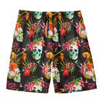 Blossom Flowers Skull Pattern Print Men's Swim Trunks