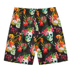 Blossom Flowers Skull Pattern Print Men's Swim Trunks