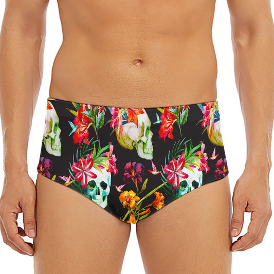 Blossom Flowers Skull Pattern Print Men's Triangle Swim Briefs