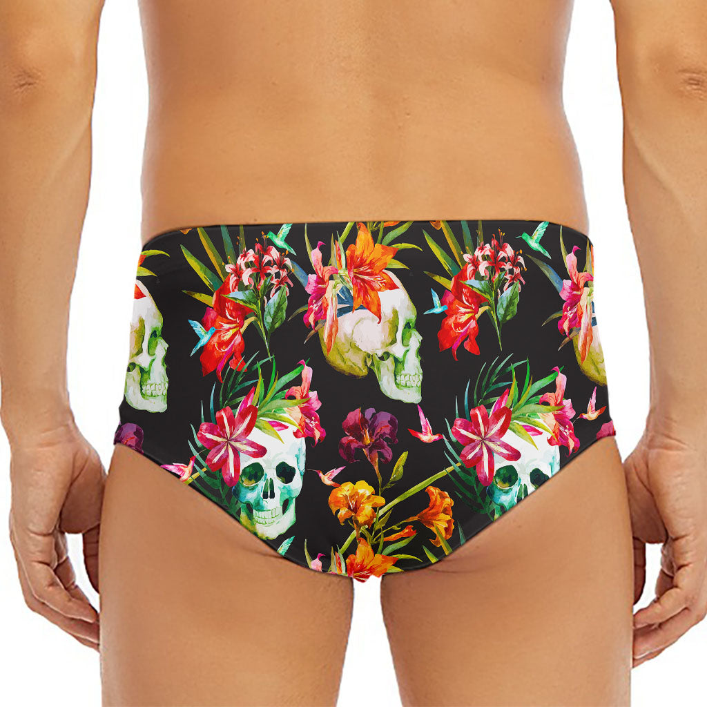 Blossom Flowers Skull Pattern Print Men's Triangle Swim Briefs