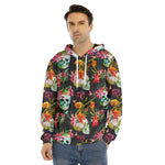 Blossom Flowers Skull Pattern Print Men's Velvet Pullover Hoodie
