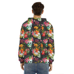 Blossom Flowers Skull Pattern Print Men's Velvet Pullover Hoodie