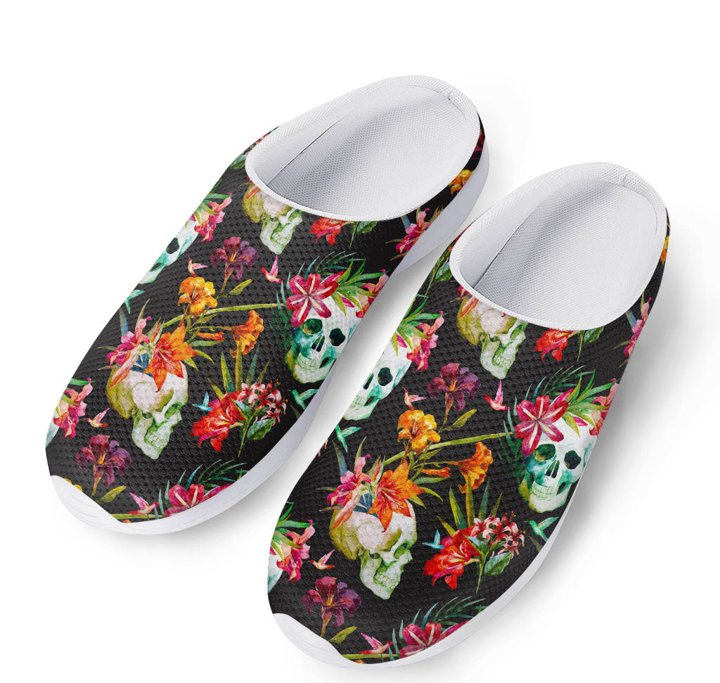Blossom Flowers Skull Pattern Print Mesh Casual Shoes