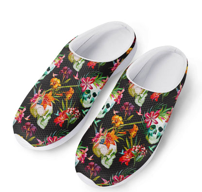 Blossom Flowers Skull Pattern Print Mesh Casual Shoes