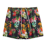 Blossom Flowers Skull Pattern Print Mesh Shorts