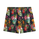 Blossom Flowers Skull Pattern Print Mesh Shorts