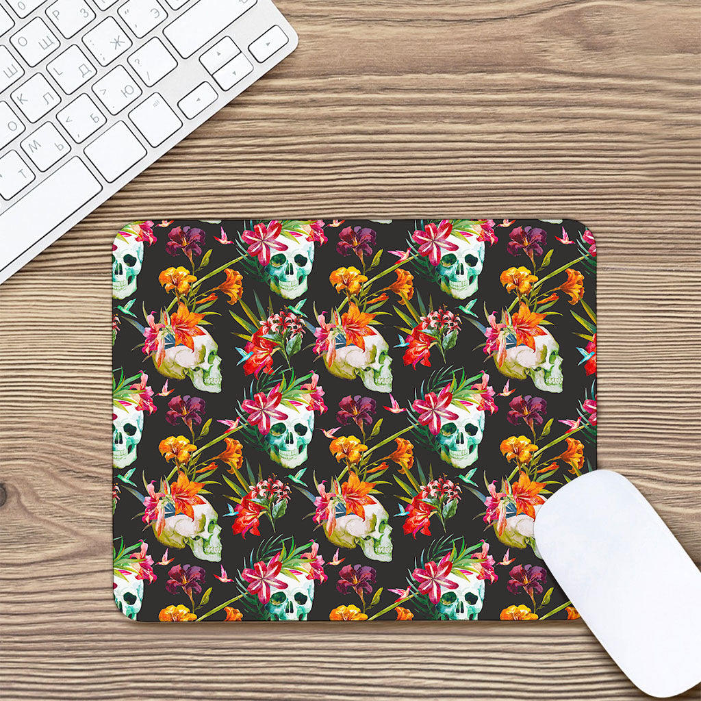Blossom Flowers Skull Pattern Print Mouse Pad