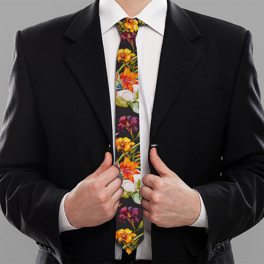 Blossom Flowers Skull Pattern Print Necktie