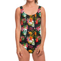 Blossom Flowers Skull Pattern Print One Piece Swimsuit
