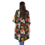Blossom Flowers Skull Pattern Print Open Front Beach Cover Up