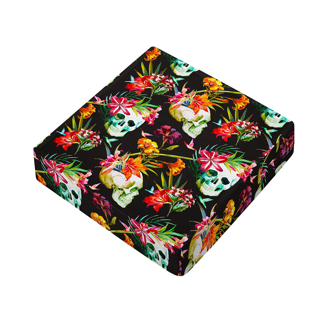 Blossom Flowers Skull Pattern Print Outdoor Seat Cushion Cover