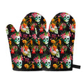 Blossom Flowers Skull Pattern Print Oven Mitts