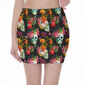 Blossom Flowers Skull Pattern Print Pencil Mini Skirt