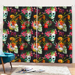 Blossom Flowers Skull Pattern Print Pencil Pleat Curtains