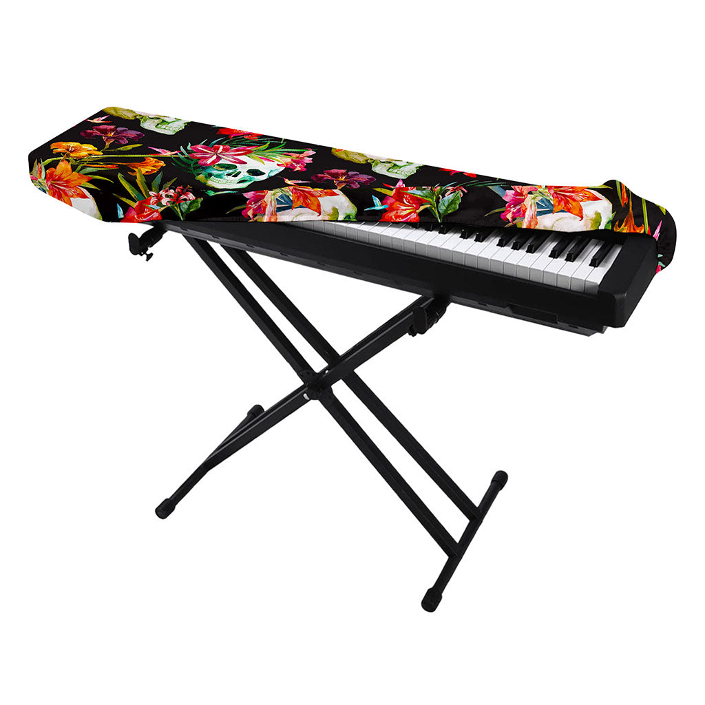Blossom Flowers Skull Pattern Print Piano Keyboard Cover