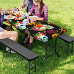 Blossom Flowers Skull Pattern Print Picnic Table Cover